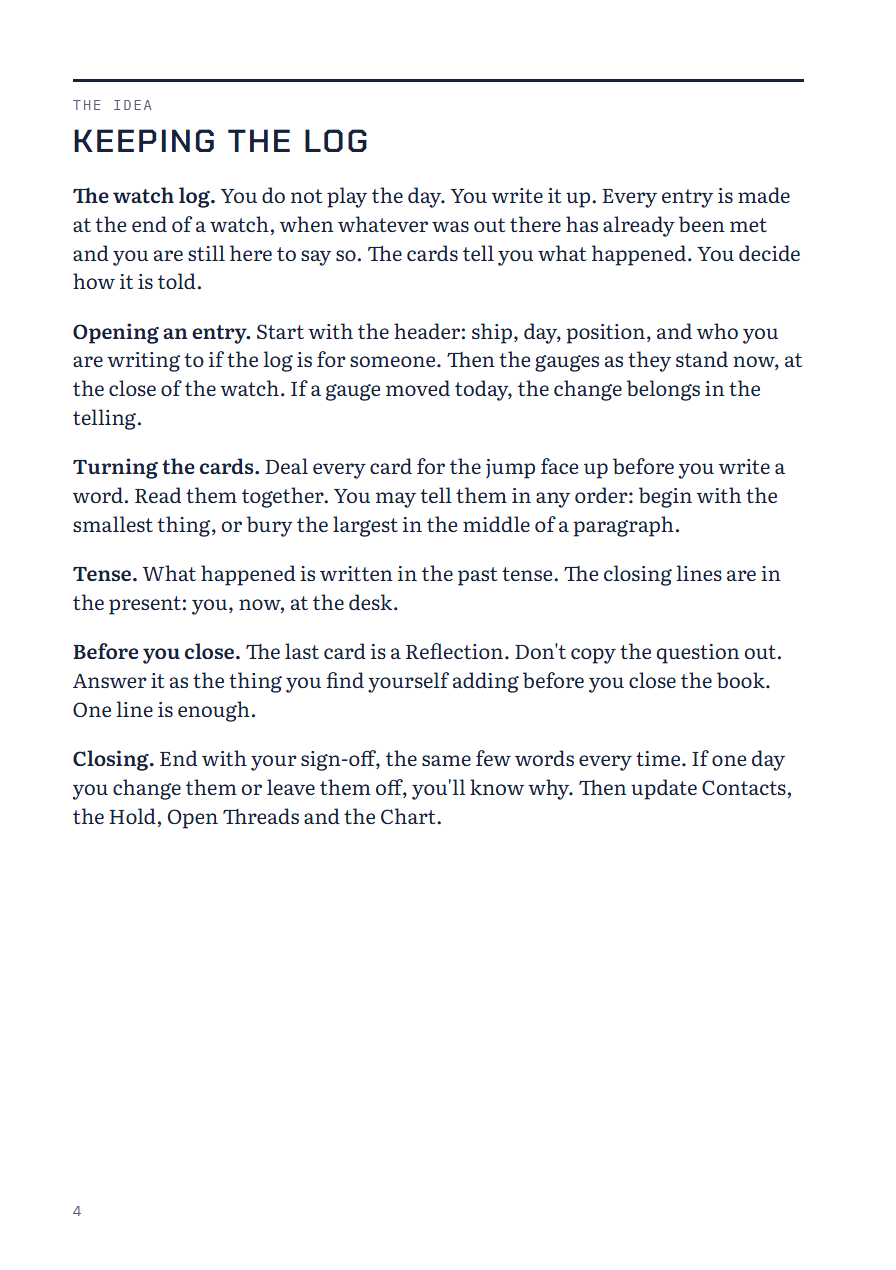 Page: Keeping the log, the rules for writing an entry
